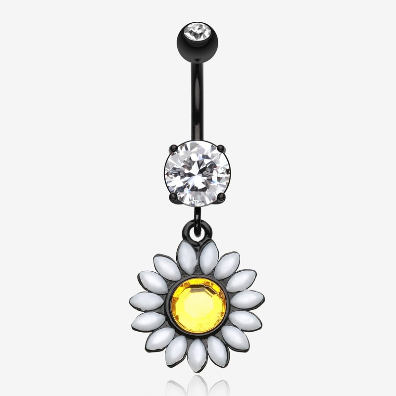 Blackline Daisy Marquise Flower Belly Button Ring