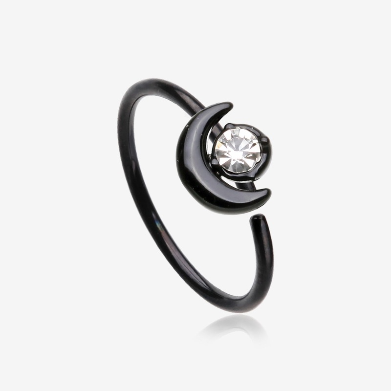 Blackline Midnight Crescent Moon Sparkle Bendable Hoop Ring 20 GA (0.8mm), 5/16″ (8mm)