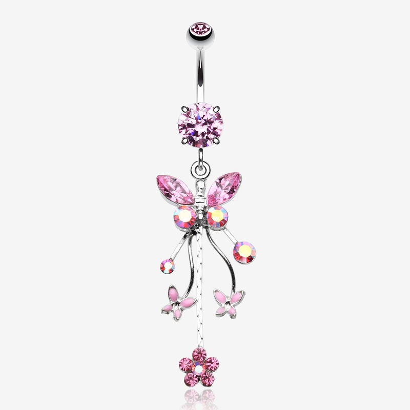 Butterfly Flower Garden Dangle Sparkle Belly Button Ring
