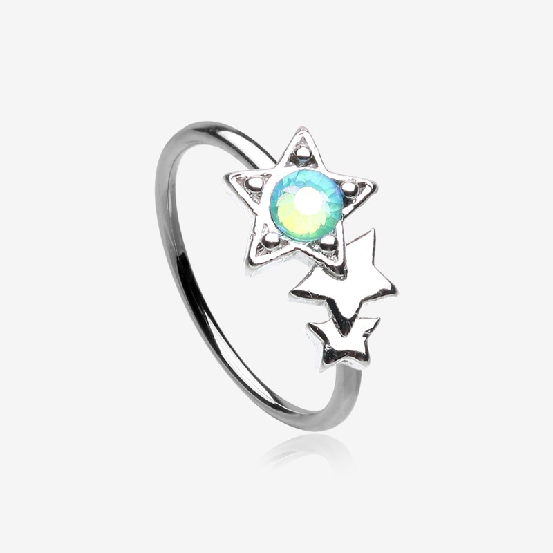 Cascading Shooting Star Iridescent Sparkle Bendable Hoop Ring 20 GA (0.8mm), 5/16″ (8mm)