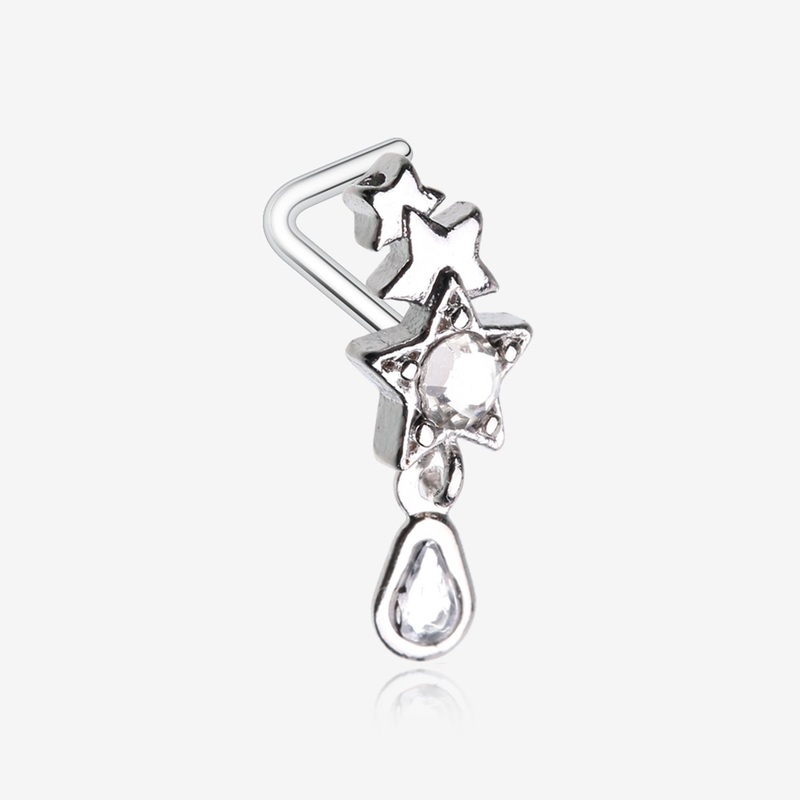 Cascading Shooting Star Sparkle Dangle L-Shaped Nose Ring