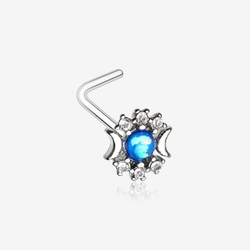 Celestial Opalescent Moon Goddess Sparkle L-Shaped Nose Ring