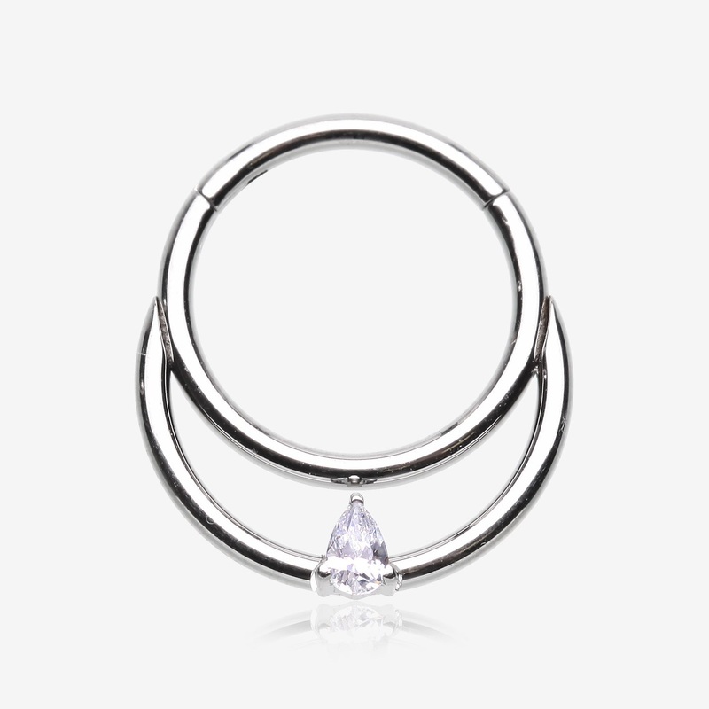 Classic Double Loop Teardrop Sparkle Clicker Hoop Ring 16 GA (1.2mm), 5/16″ (8mm)