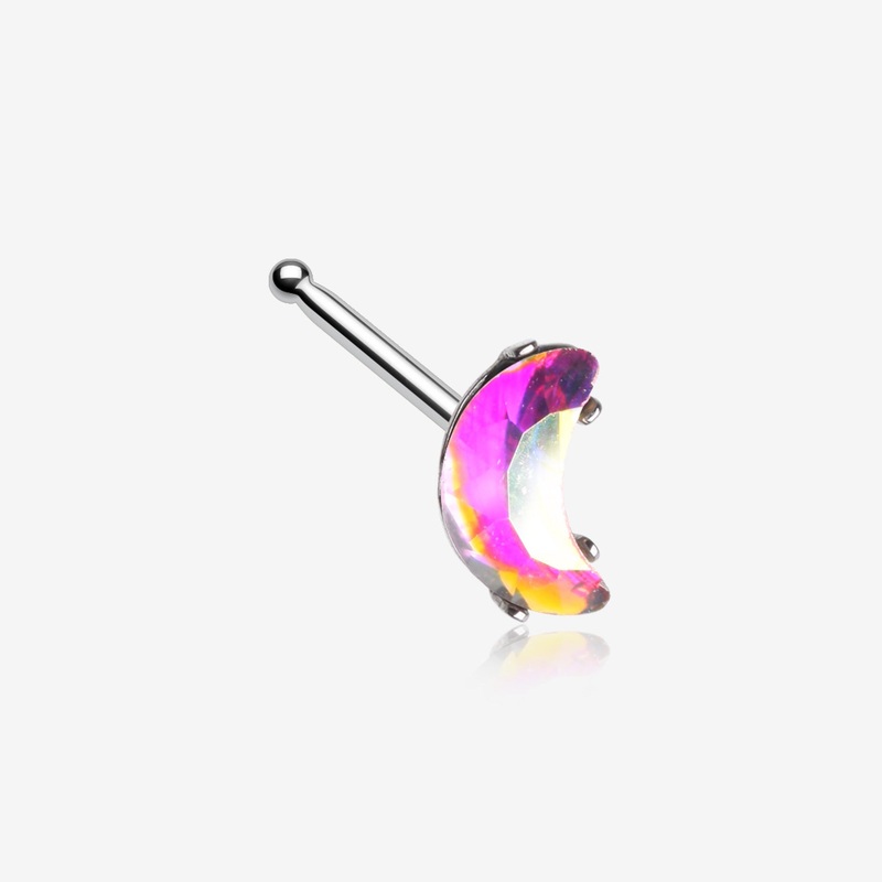Crescent Moon Aurora Gem Sparkle Nose Stud Ring