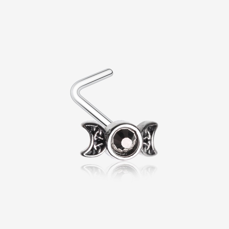 Crescent Moon Goddess Sparkle L-Shaped Nose Ring