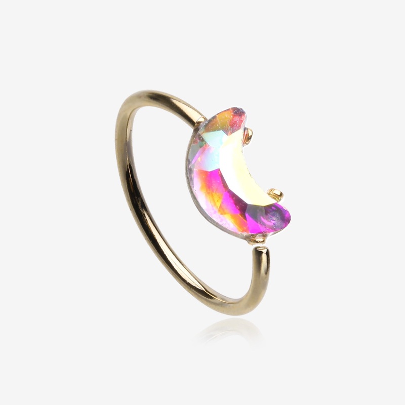 Golden Aurora Crescent Moon Iridescent Sparkle Bendable Hoop Ring 20 GA (0.8mm), 5/16″ (8mm)