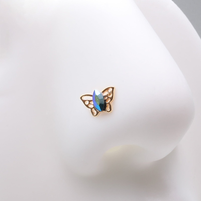 Golden Butterfly Elegance Marquise Sparkle L-Shaped Nose Ring