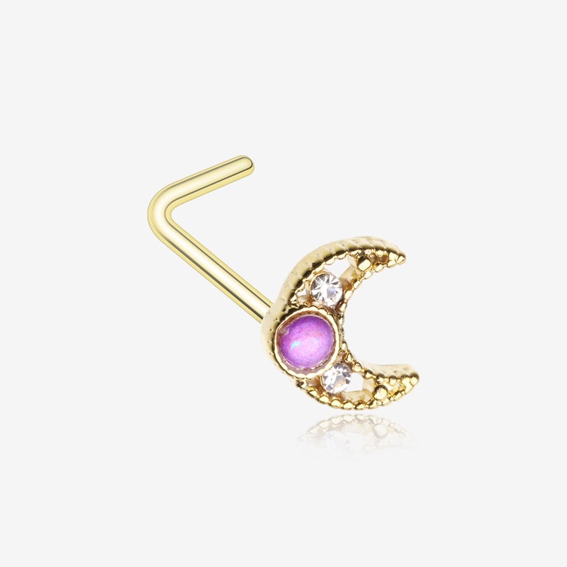 Golden Lacey Crescent Moon Opalescent Sparkle L-Shaped Nose Ring