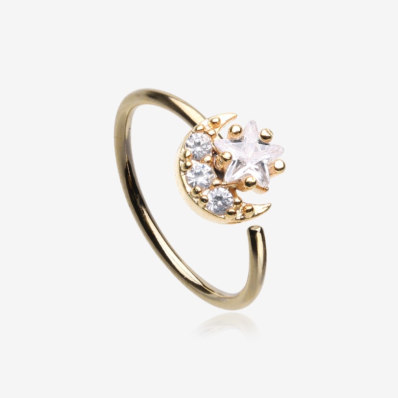 Golden Sparkle Crescent Moon and Star Bendable Hoop Ring 20 GA (0.8mm), 5/16″ (8mm)