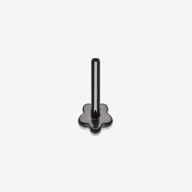 Implant Grade Titanium OneFit Threadless Blackline Flower Base Flat Back Stud Labret Bar Part 20 GA (0.8mm), 1/4″ (6mm)