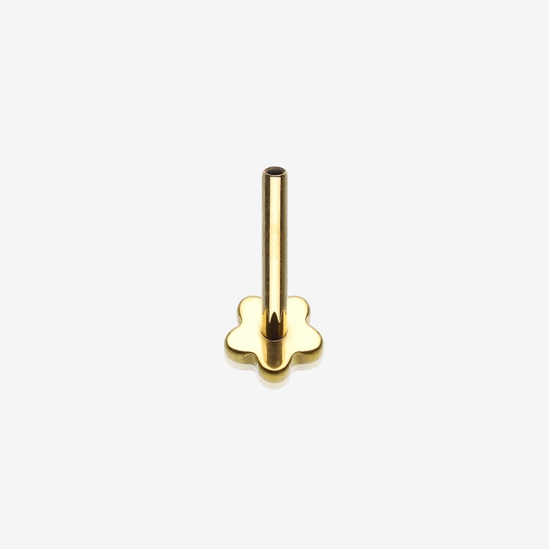 Implant Grade Titanium OneFit Threadless Golden Flower Base Flat Back Stud Labret Bar Part 20 GA (0.8mm), 1/4″ (6mm)