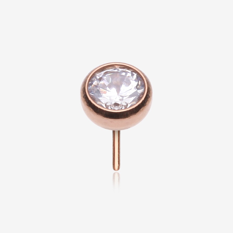 Implant Grade Titanium OneFit Threadless Rose Gold Bezel Set Sparkle Gem Top Part 2mm