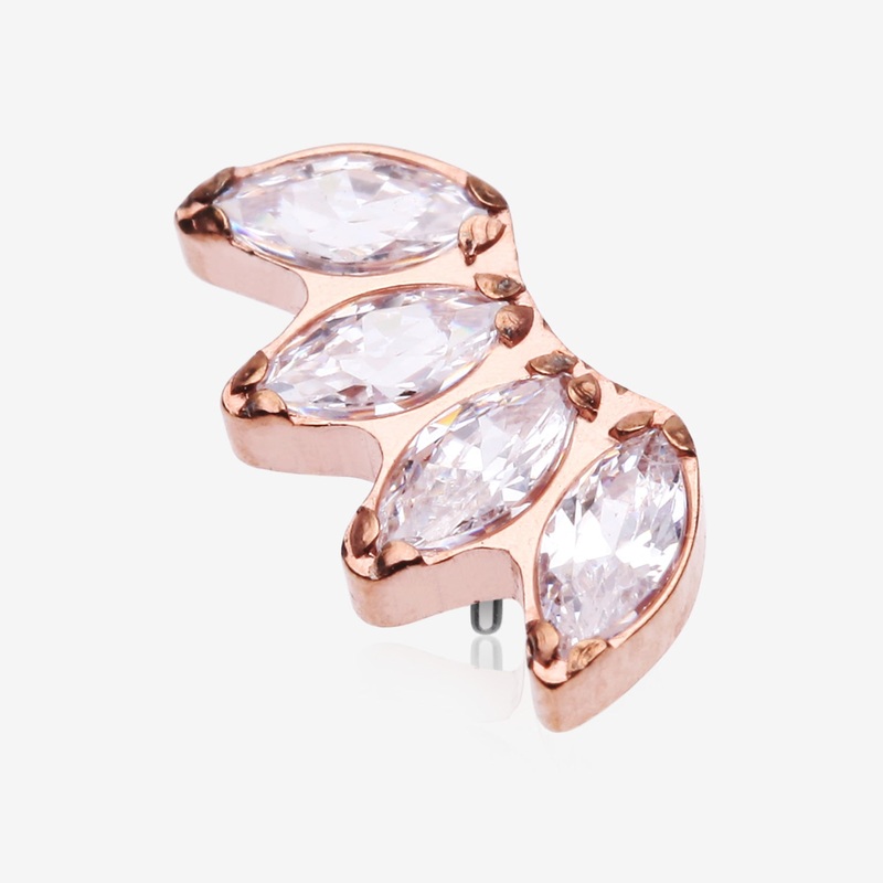Implant Grade Titanium OneFit Threadless Rose Gold Brilliant Marquise Sparkle Fan Top Part