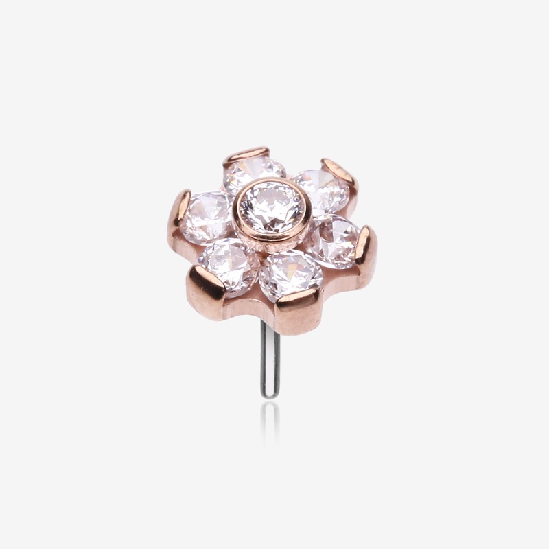 Implant Grade Titanium OneFit Threadless Rose Gold Brilliant Sparkle Flower Top Part