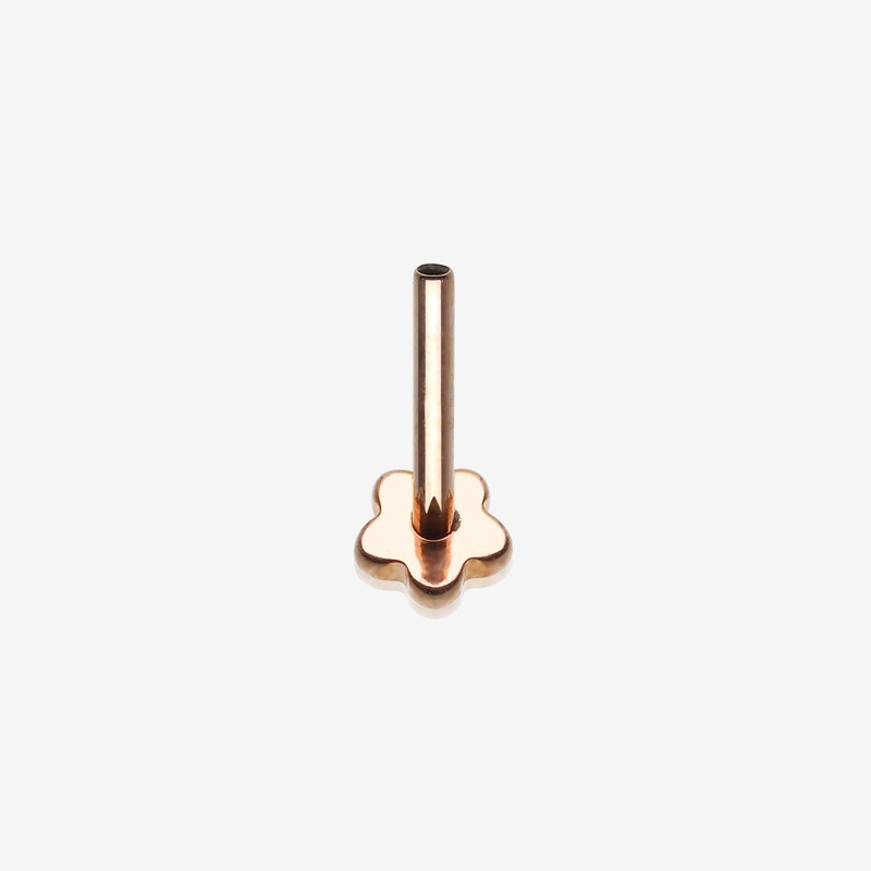 Implant Grade Titanium OneFit Threadless Rose Gold Flower Base Flat Back Stud Labret Bar Part 20 GA (0.8mm), 1/4″ (6mm)