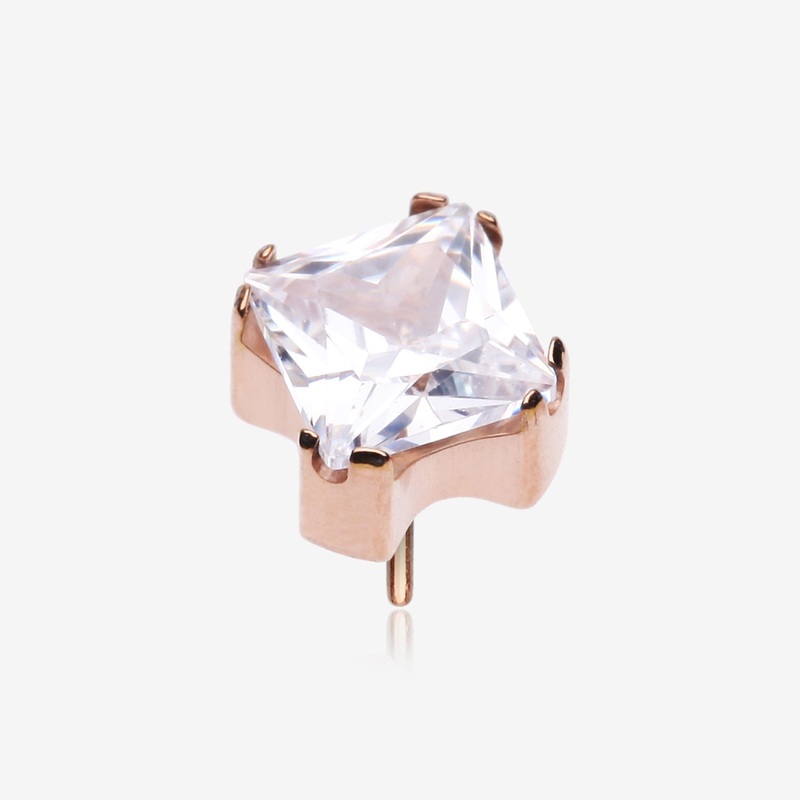 Implant Grade Titanium OneFit Threadless Rose Gold Prong Set Square Gem Sparkle Top Part 3mm