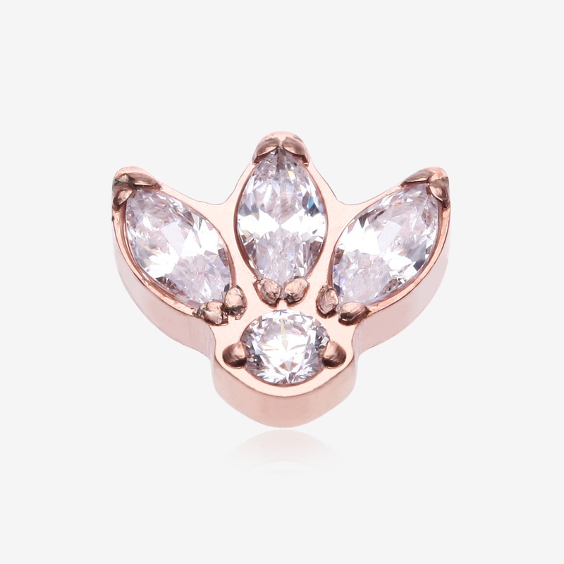 Implant Grade Titanium OneFit Threadless Rose Gold Triple Marquise Sparkle Flower Top Part