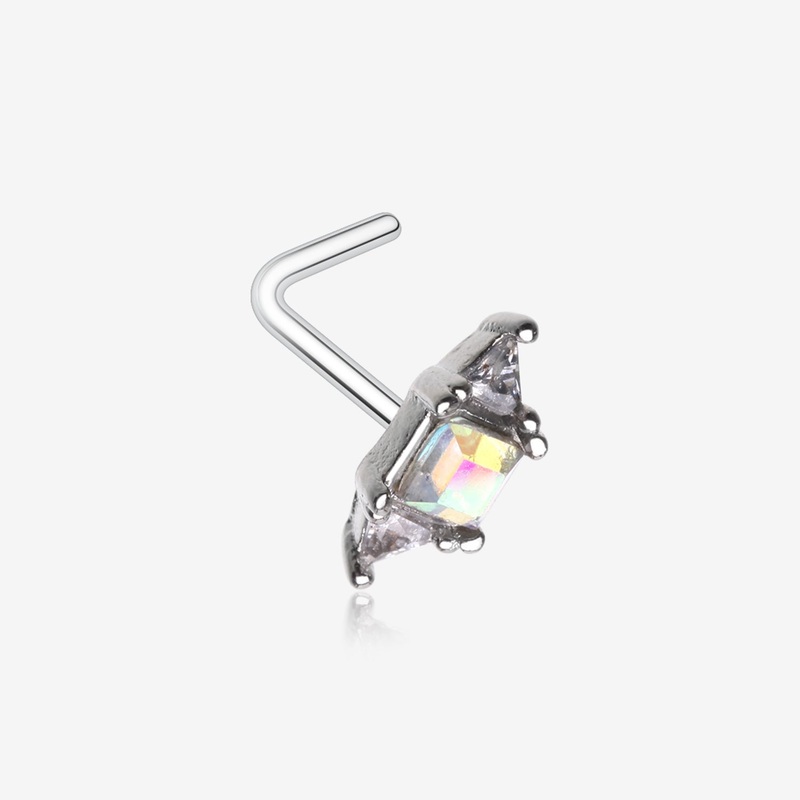 Iridescent Geometric Sparkle Gems L-Shaped Nose Ring