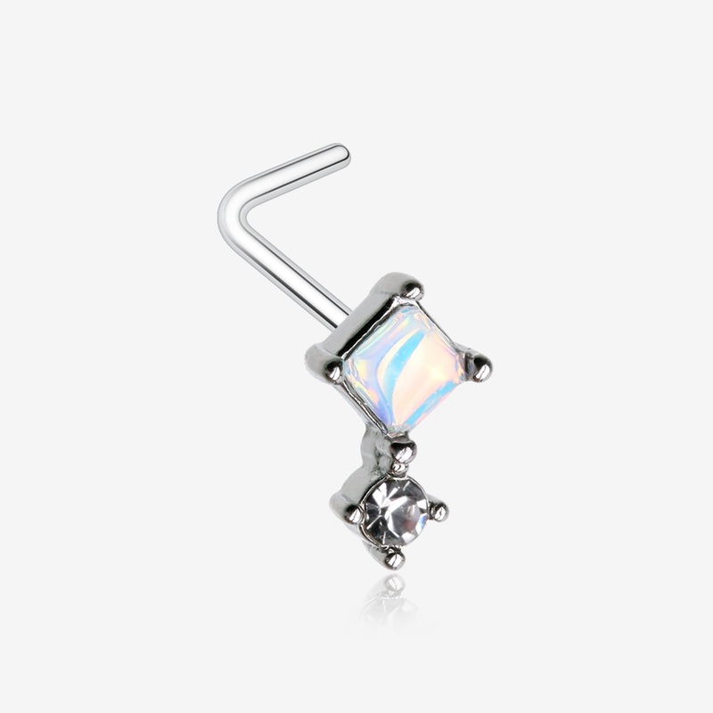 Iridescent Revo Sparkle Diamant Drop L-Shaped Nose Ring