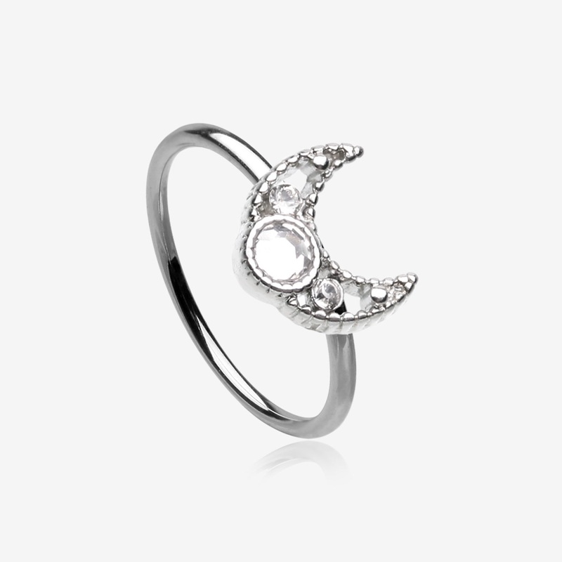 Lacey Crescent Moon Sparkle Bendable Hoop Ring 20 GA (0.8mm), 5/16″ (8mm)