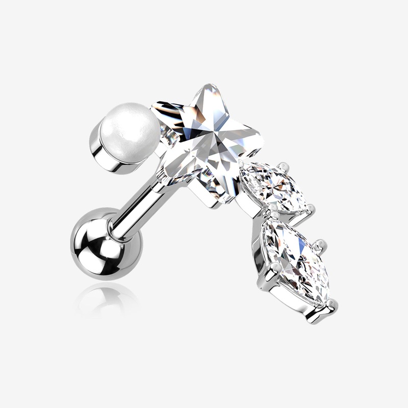 zzz-Star Pearlescent Sparkle Marquise Cartilage Tragus Barbell Stud