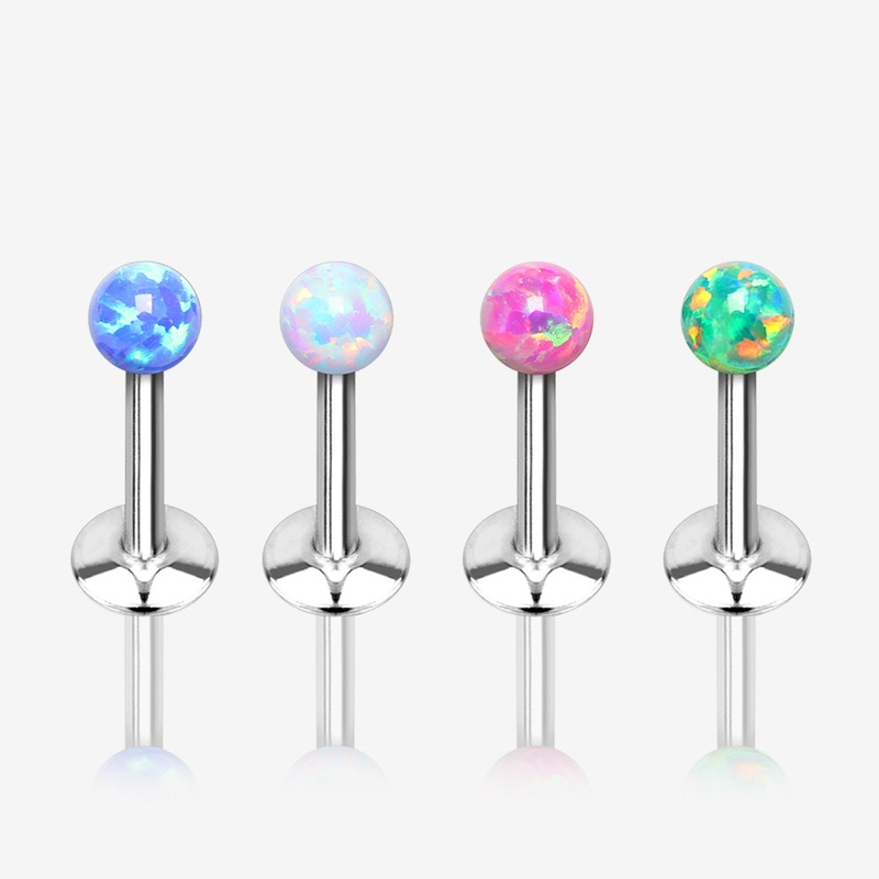 4 Pcs of Assorted Fire Opal Ball Top Internally Threaded Labret Flat Back Stud Package 16 GA (1.2mm), 1/4″ (6mm)