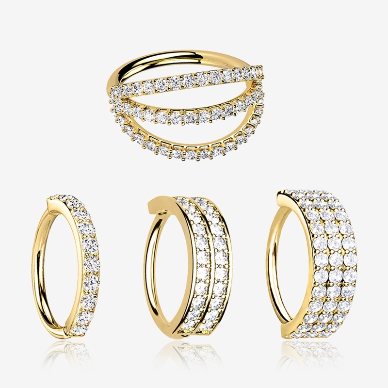 4 Pcs of Assorted Golden Multi-Gem Lined Bendable Hoop Ring Package 16 GA (1.2mm), 5/16″ (8mm)