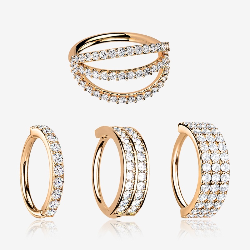 4 Pcs of Assorted Rose Gold Multi-Gem Lined Bendable Hoop Ring Package 16 GA (1.2mm), 5/16″ (8mm)