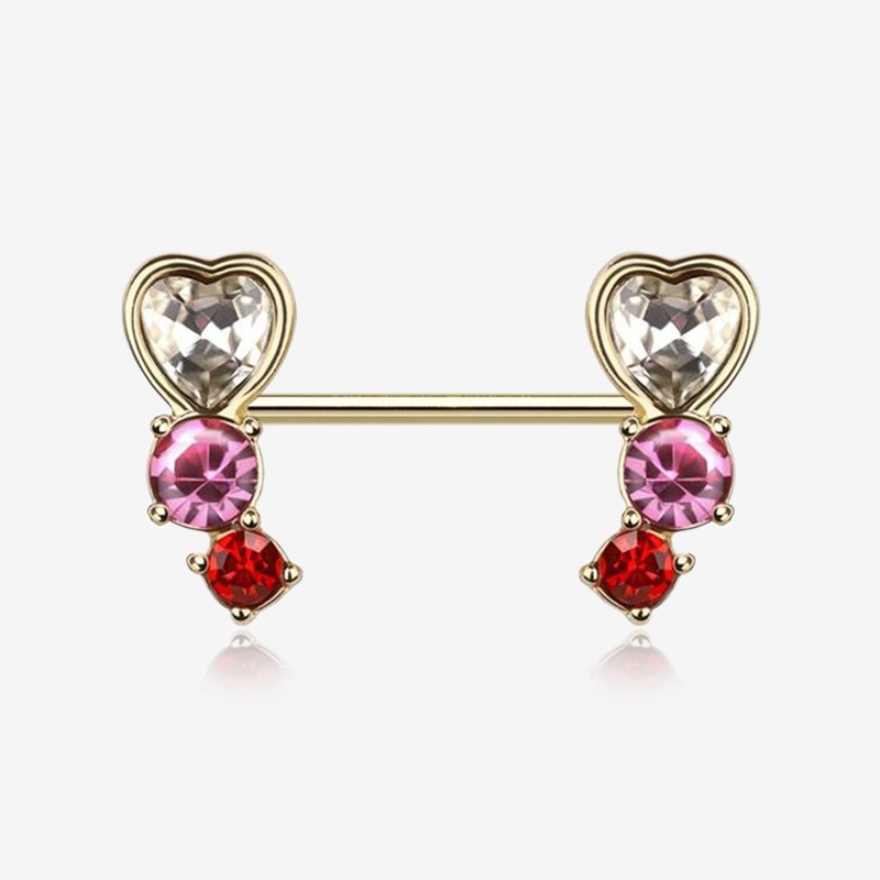 A Pair of Golden Heart Sparkle Journey Ombre Nipple Barbell