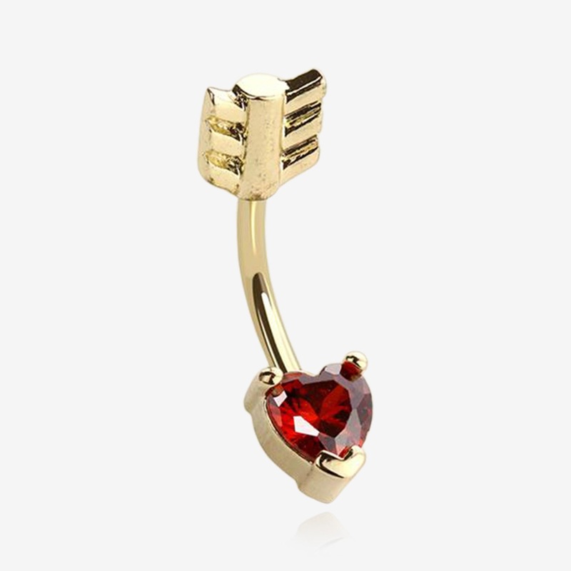 Golden Cupid’s Arrow Heart Sparkle Belly Button Ring