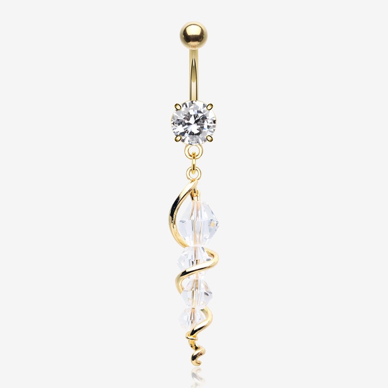 Golden Swirly Sparkle Spiral Chandelier Belly Button Ring