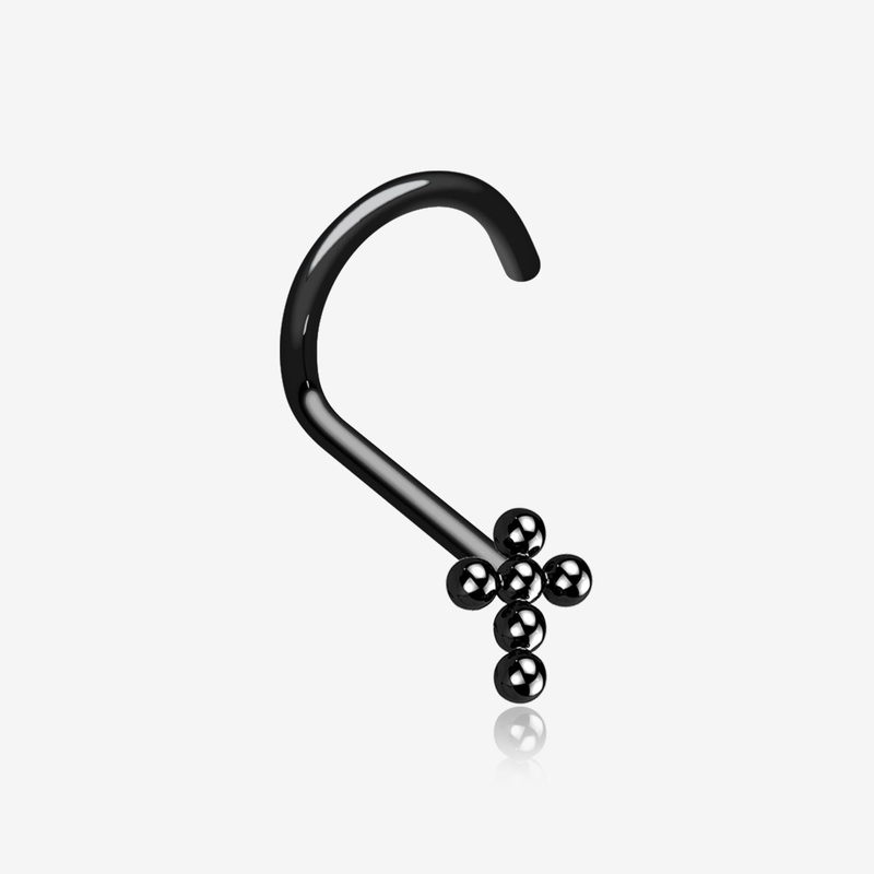 Implant Grade Titanium Blackline Beaded Cross Top Nose Screw Ring