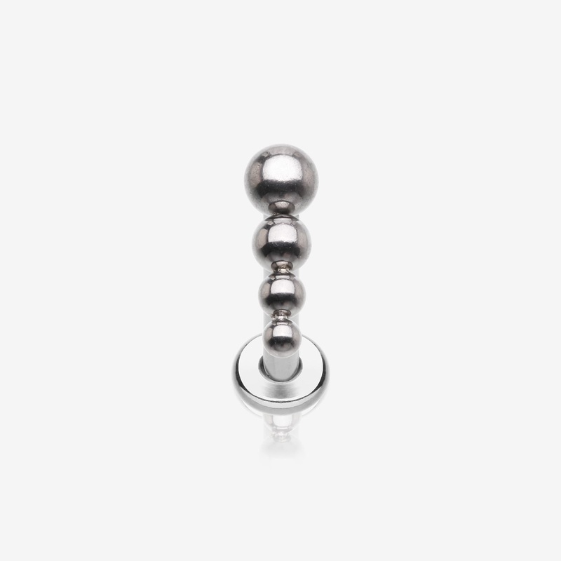 Implant Grade Titanium Cascading Beaded Ball Top Internally Threaded Labret Flat Back Stud 18 GA (1mm), 5/16″ (8mm)