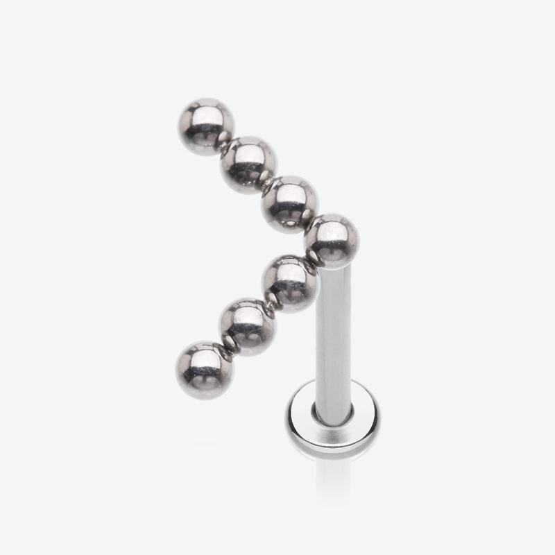 Implant Grade Titanium Chevron Arrow Beaded Ball Top Internally Threaded Labret Flat Back Stud 18 GA (1mm), 5/16″ (8mm)