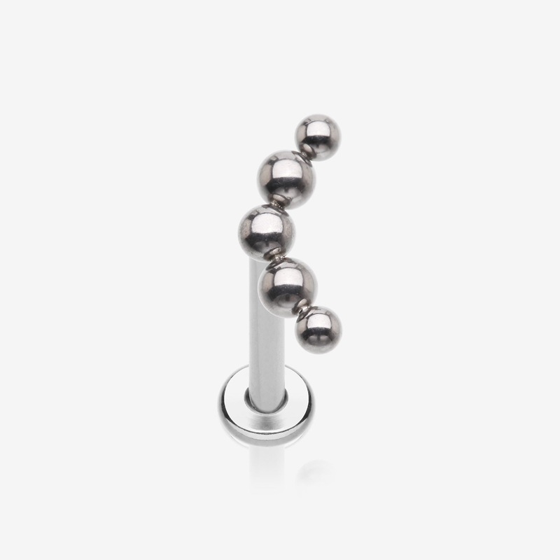 Implant Grade Titanium Crescent Curve Beaded Ball Top Internally Threaded Labret Flat Back Stud 18 GA (1mm), 5/16″ (8mm)