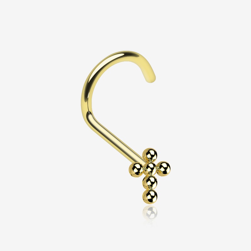 Implant Grade Titanium Golden Beaded Cross Top Nose Screw Ring