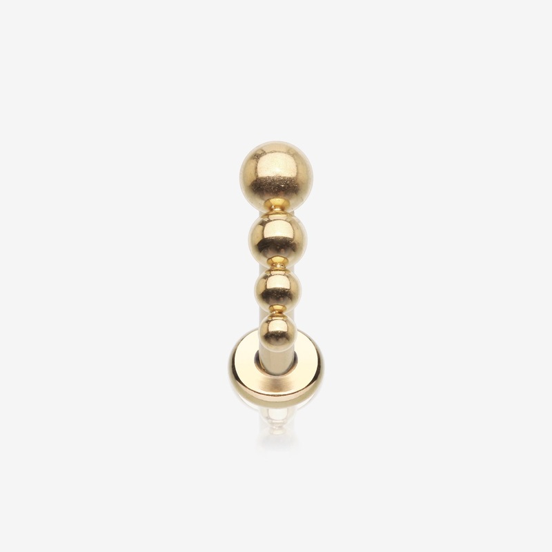 Implant Grade Titanium Golden Cascading Beaded Ball Top Internally Threaded Labret Flat Back Stud 18 GA (1mm), 5/16″ (8mm)