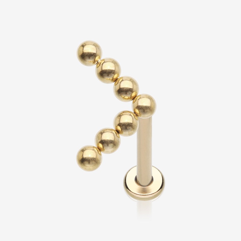 Implant Grade Titanium Golden Chevron Arrow Beaded Ball Top Internally Threaded Labret Flat Back Stud 18 GA (1mm), 5/16″ (8mm)