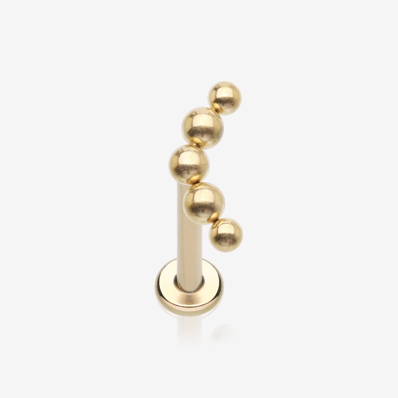 Implant Grade Titanium Golden Crescent Curve Beaded Ball Top Internally Threaded Labret Flat Back Stud 18 GA (1mm), 5/16″ (8mm)