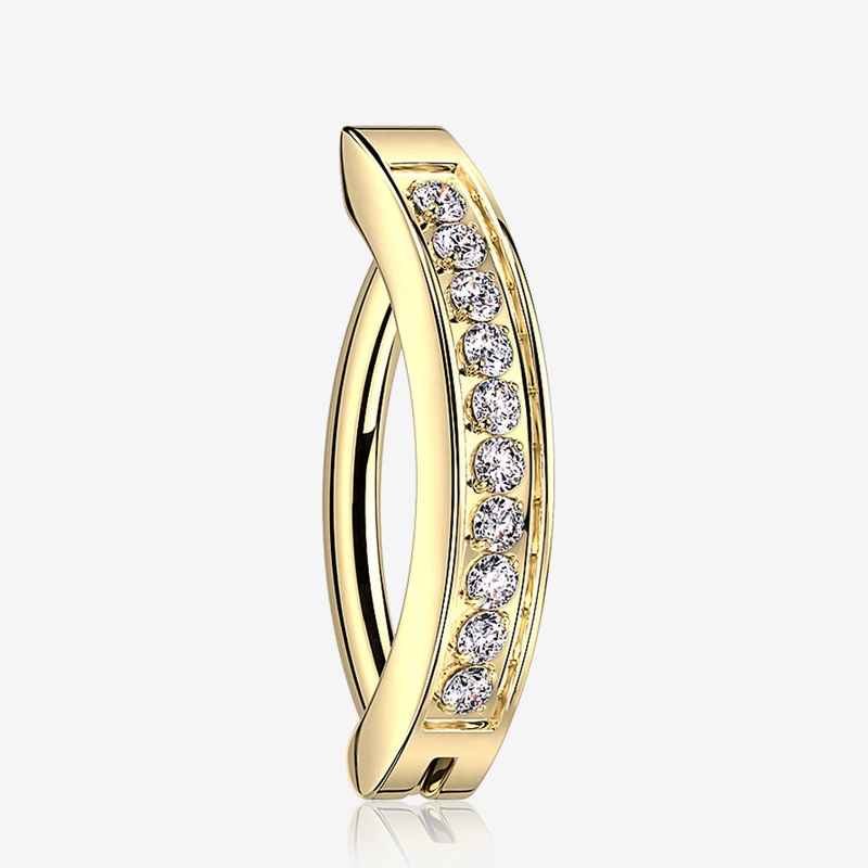 Implant Grade Titanium Golden Sparkle Gem Lined Minimalist Curved Bar Belly Clicker Gold 14 GA (1.6mm), 3/8″ (10mm)