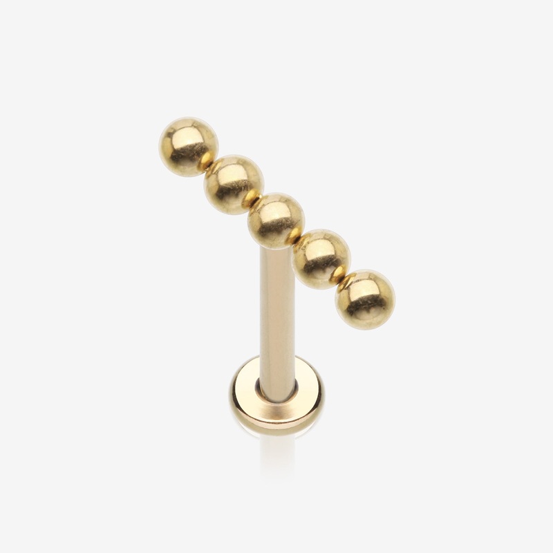 Implant Grade Titanium Golden Straight Beaded Ball Top Internally Threaded Labret Flat Back Stud 18 GA (1mm), 5/16″ (8mm)
