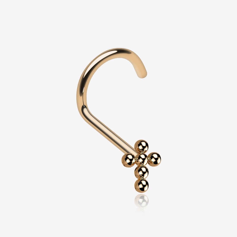 Implant Grade Titanium Rose Gold Beaded Cross Top Nose Screw Ring