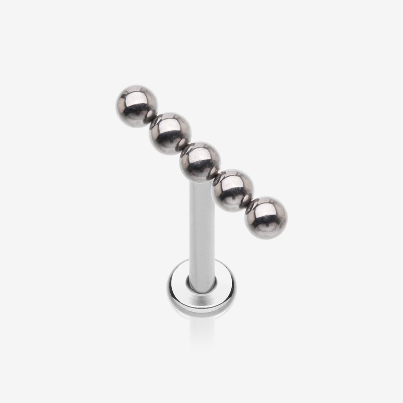 Implant Grade Titanium Straight Beaded Ball Top Internally Threaded Labret Flat Back Stud 18 GA (1mm), 5/16″ (8mm)