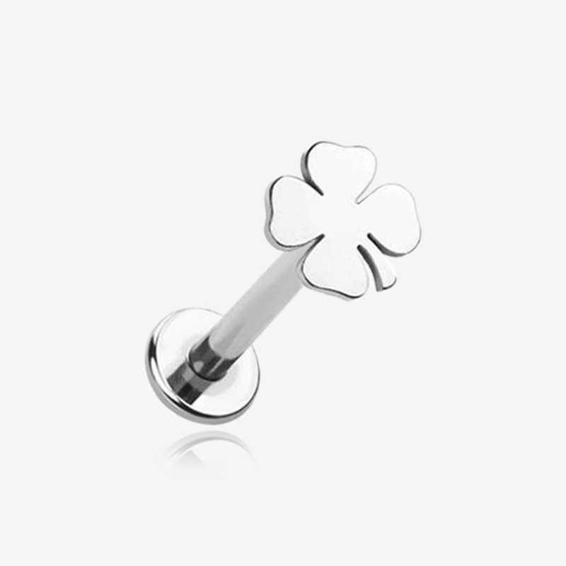 Lucky Charm Clover Top Internally Threaded Labret Flat Back Stud 16 GA (1.2mm), 1/4″ (6mm)