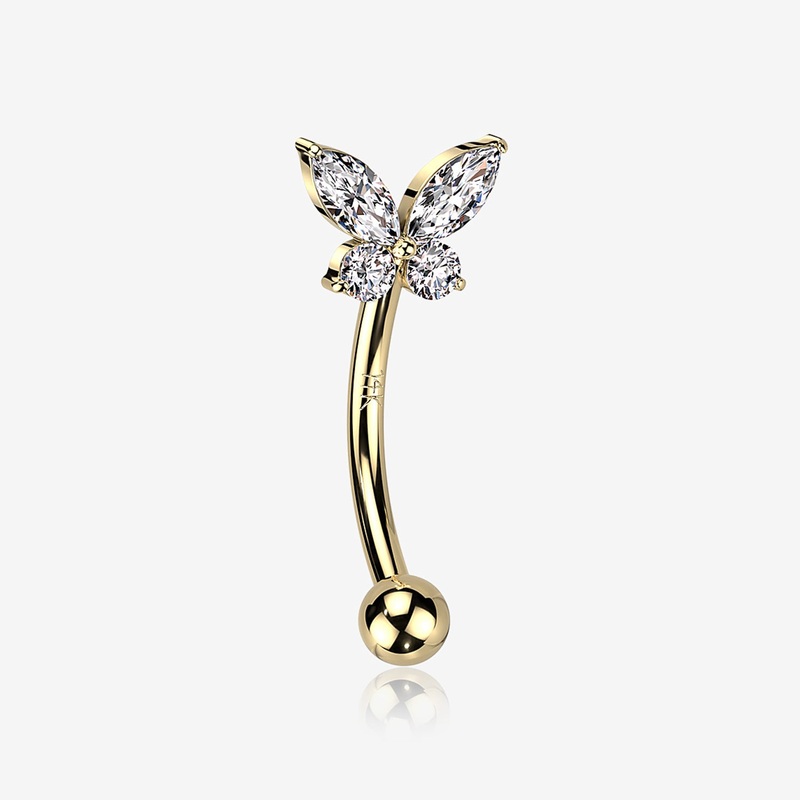 14 Karat Gold Prong Set Marquise Butterfly Gem Sparkle Curved Barbell