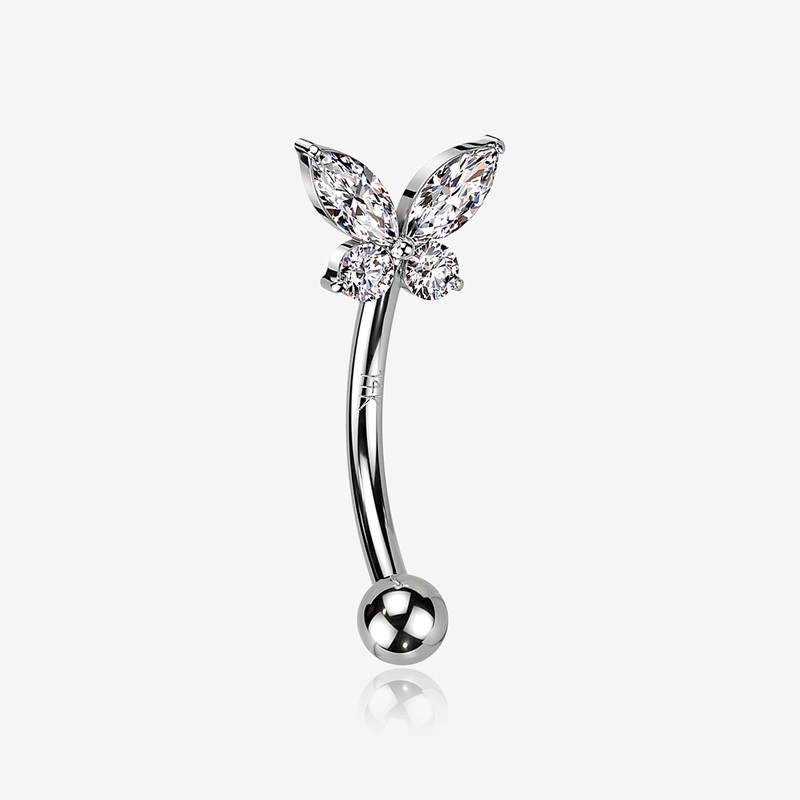 14 Karat White Gold Prong Set Marquise Butterfly Gem Sparkle Curved Barbell