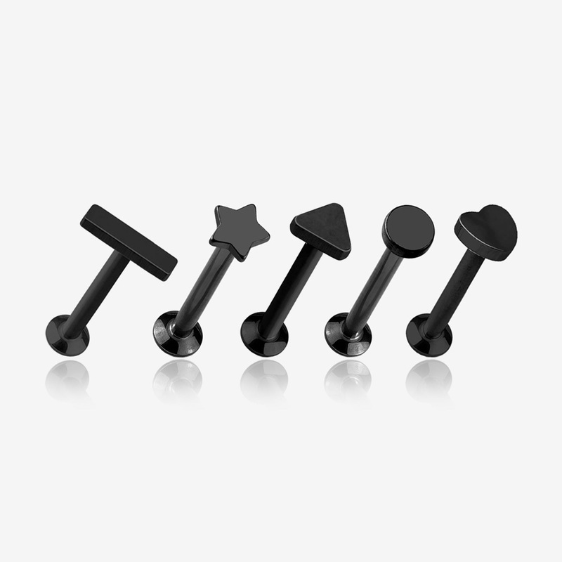 5 Pcs of Assorted Style Blackline Minimalistic Internally Threaded Labret Flat Back Stud Package 16 GA (1.2mm), 1/4″ (6mm)
