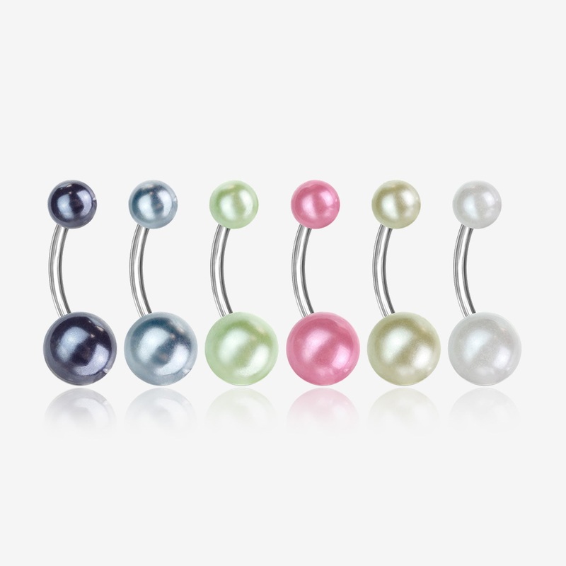 6 Pcs of Assorted Color Pearlescent Luster Ball Belly Button Ring Package