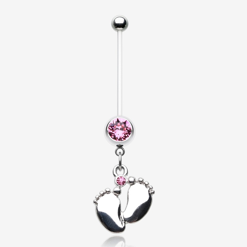 Adorable Little Feet Sparkle Bio-Flex Pregnancy Belly Button Ring*