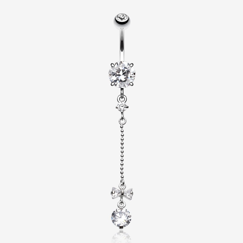 Bow and Gem Droplet Belly Button Ring